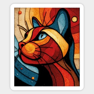 Celestial Cat | Modern Stained Glass Art Portrait Sticker